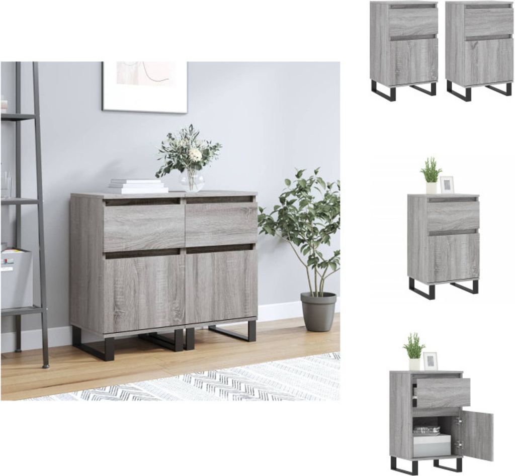 vidaXL Sideboards 2 Stk. Grau Sonoma 40x35x70 cm Holzwerkstoff - Sideboards