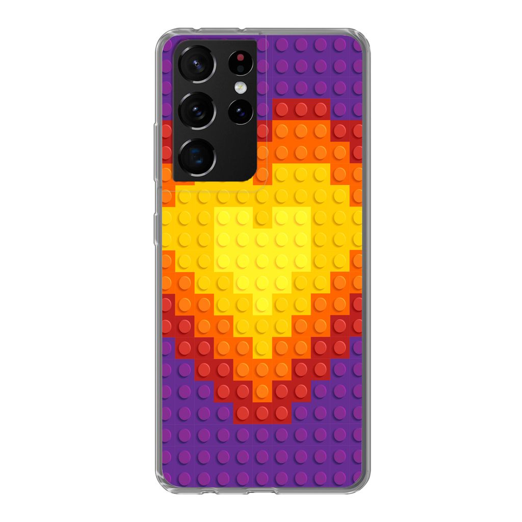 MuchoWow Handyhülle Schutzhülle Hülle für Samsung Galaxy S21 Ultra Muster - Herz Silikon Softcase Handy Hülle - Mobiltelefon