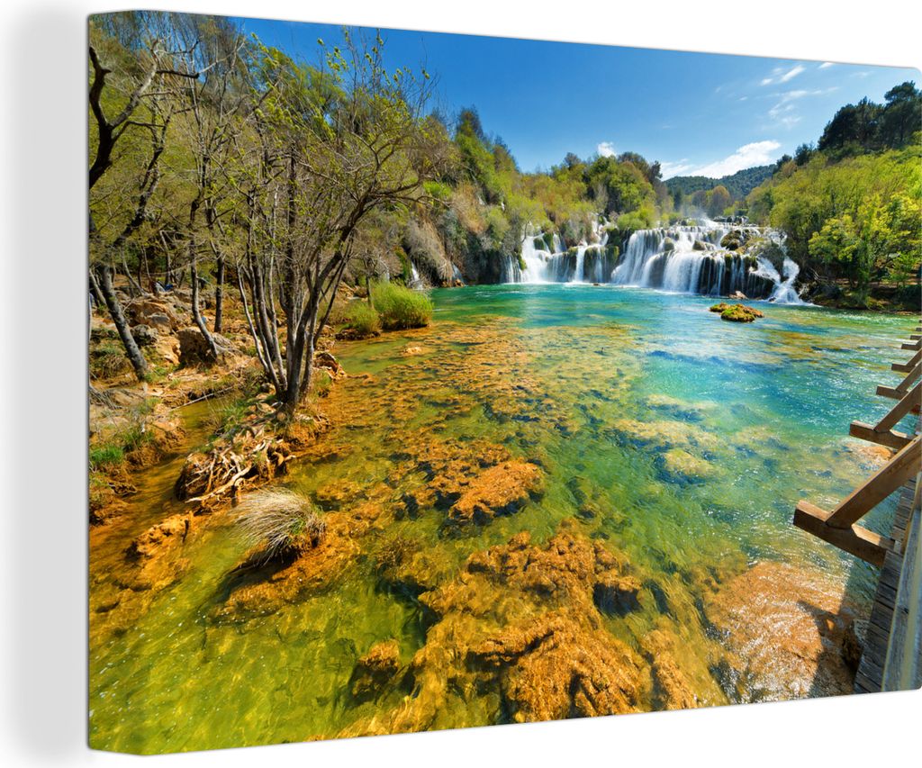 OneMillionCanvasses - Leinwandbilder - 150x100 cm, Die farbenfrohen Gewässer des Nationalparks Krka in Kroatien, Wandbilder Kunstdruck Wanddekor...