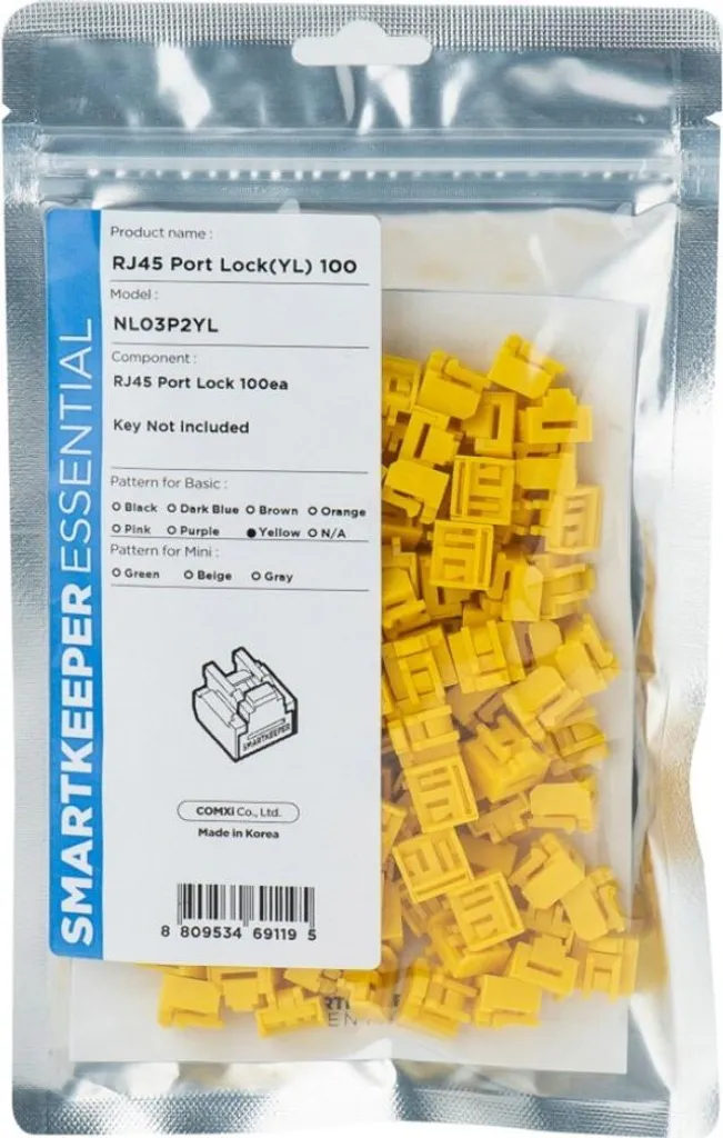 Bloqueur de port RJ45 antivol SmartKeeper Basic jaune pack de 100 unités