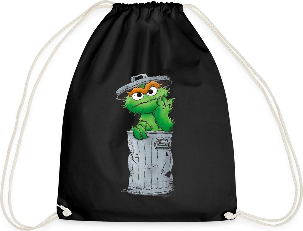 Spreadshirt Sesamstraße Oscar Mülltonne Turnbeutel, One size, Schwarz