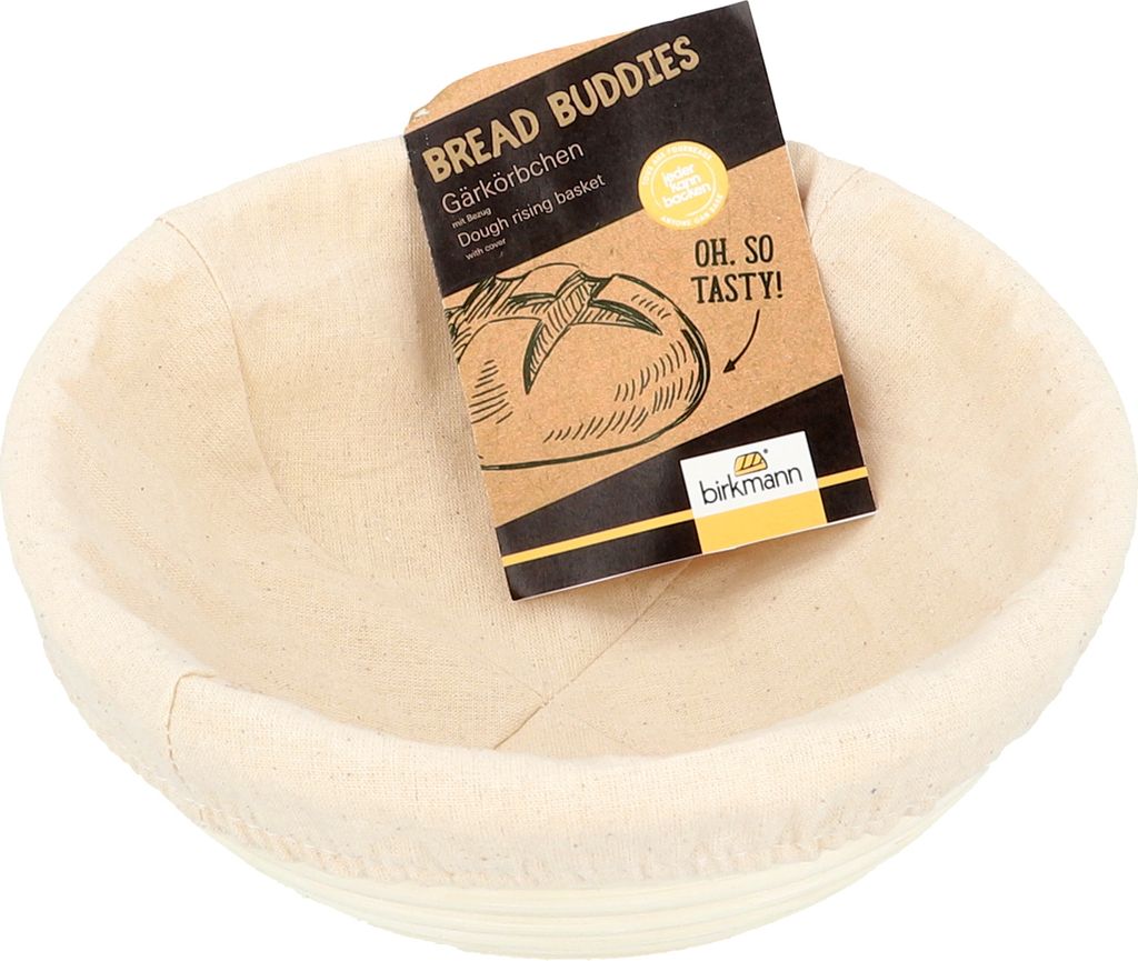BIRKMANN Gärkörbchen mit Bezug, rund, Ø 20 cm, bis 1000 g Teig, nachhaltig, aus Peddigrohr, 331303