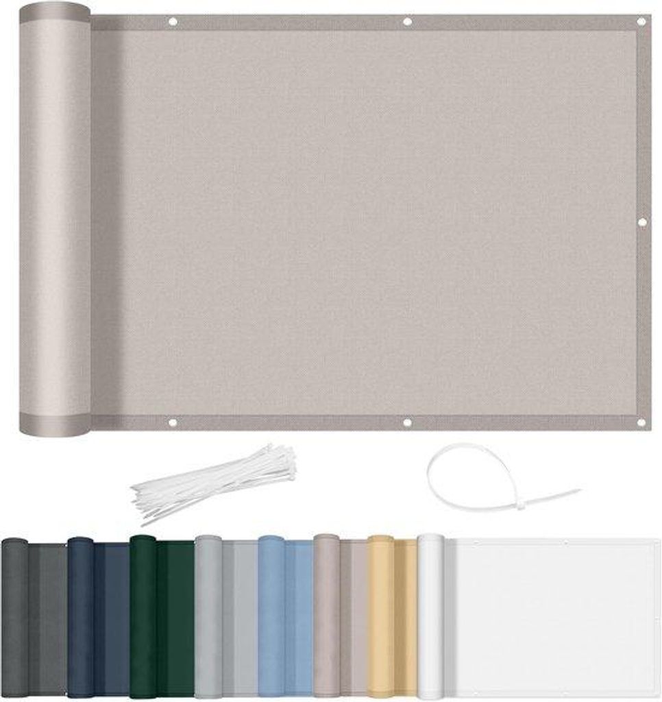 Balkon-Schutzscheibe 90x300cm Wasserfest Windschutzscheibe Balkonbeschattung Ondurchsichtig Taupe