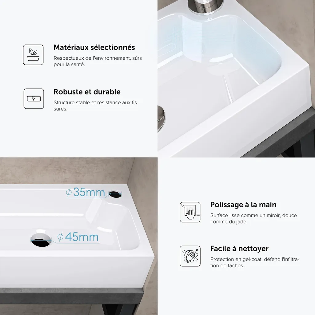 Vasque en Solid Surface Blanc Mat 46x26 Colossum101 - Petit Lavabo