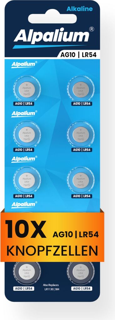 AG10 / LR54 / 1130 Knopfzellen - 10 Stück, Alpalium Alkaline, Uhrenbatterien