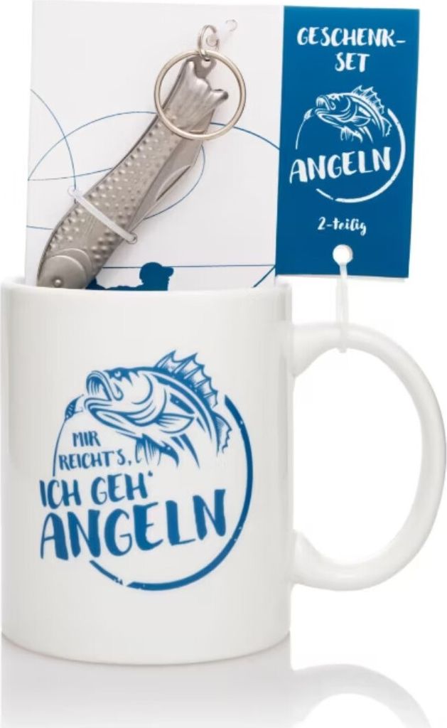 Weltbild 151181307 - Geschenkset Angeln - Tasse und Schlüsselanhänger Messerchen Angler Fische