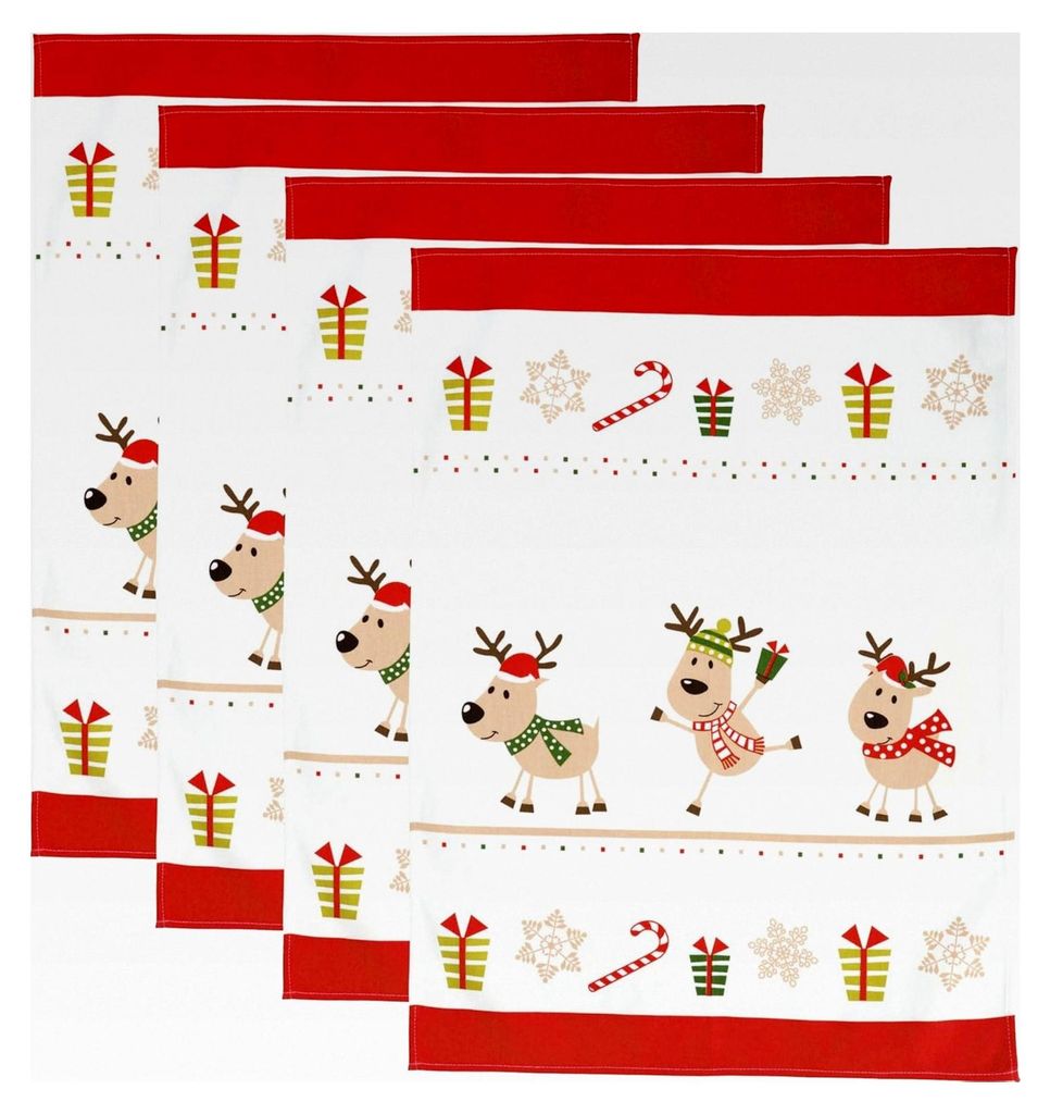 Geschirrtuch 4er-Set Baumwolle Rentiere Größe 50x70 cm
