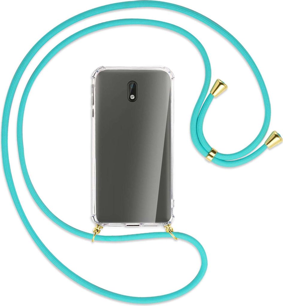 Handykette Backcover-Schutzhülle mit Band (Metall goldfarben) für Nokia 3 - türkis