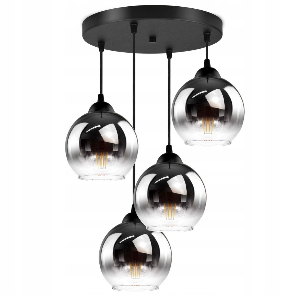 A multi-pendant light fixture with four glass shades.