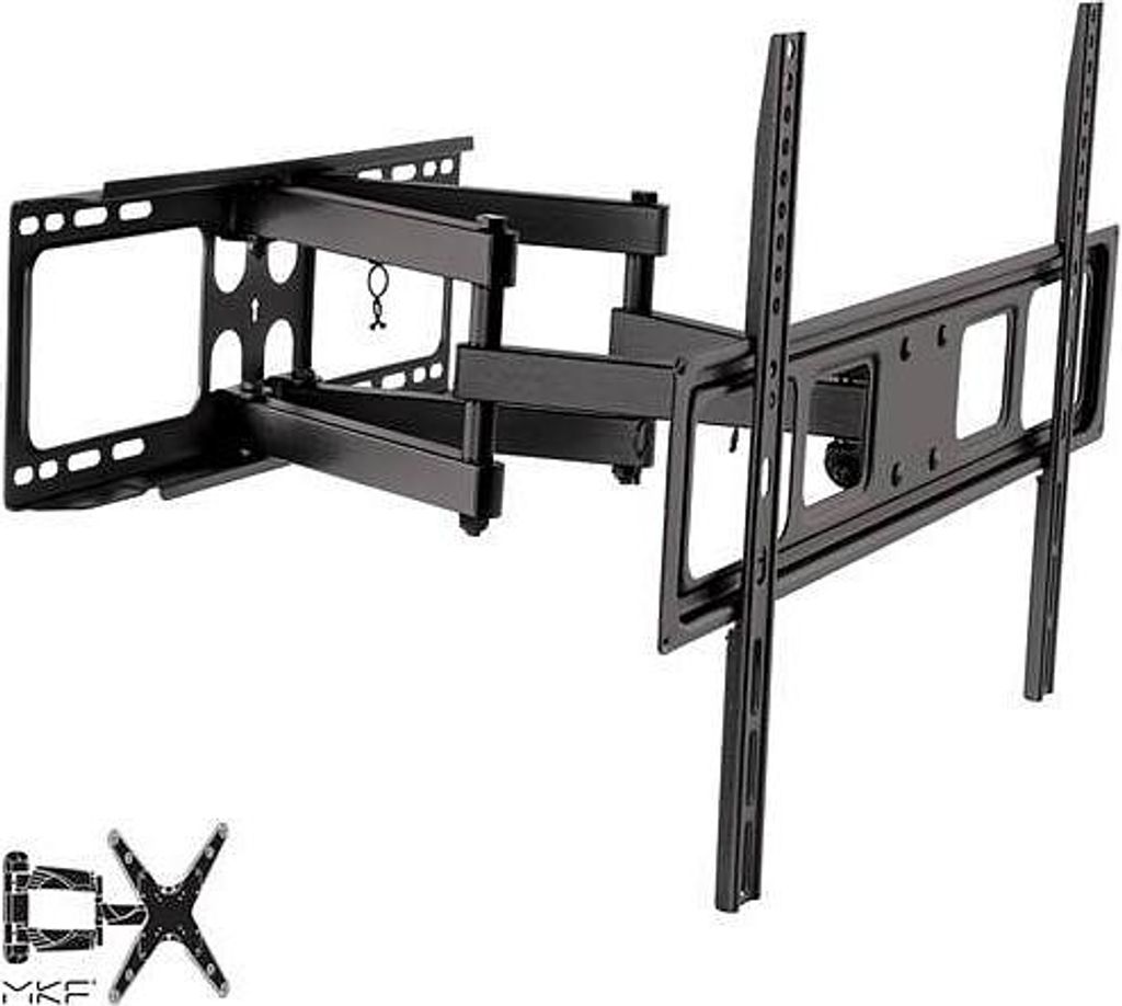 A black metal TV wall mount is shown against a white background.