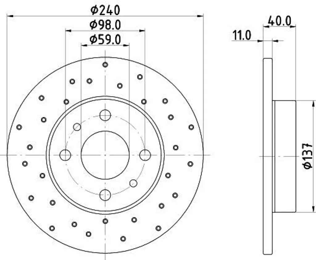 Disque de frein HELLA 8DD 355 134-891 pour Fiat 500 (312) OE 51885456