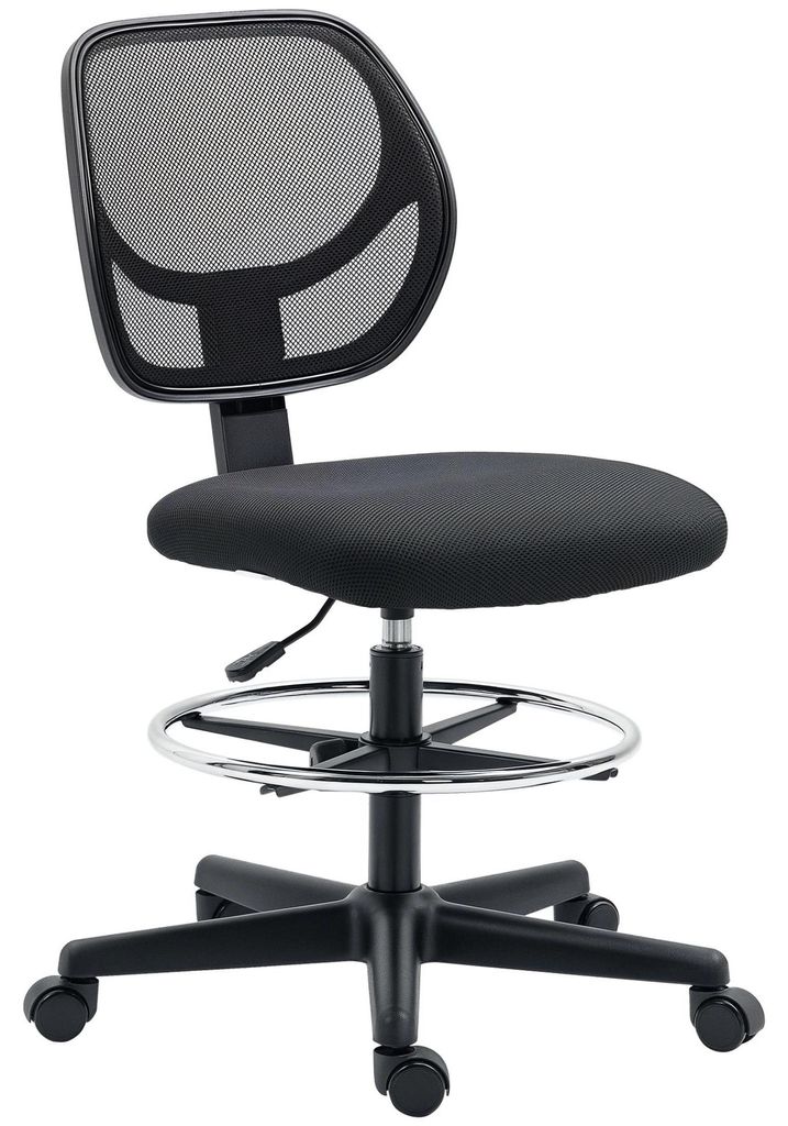 Zeichnerstuhl - Bürostuhl mit Netz - Höhenverstellbar 93–113 cm - Maße 59x61 cm - Schaumgepolsterter Sitz - Schwarz