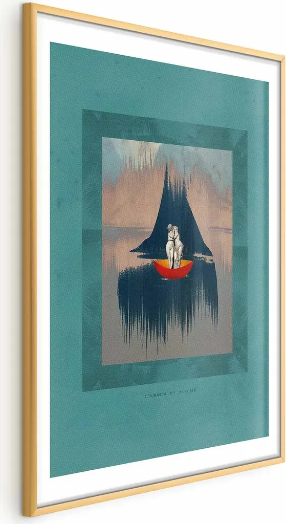 Offerta Poster 40x60 Coppia Barca Cornice Oro con Passepartout - 1