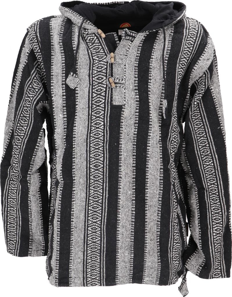 Guru-Shop Kapuzenpullover Herren Goa Kapuzenshirt, Baja Hoodie, Boho Style Kapuzenpullover - schwarz schwarz S