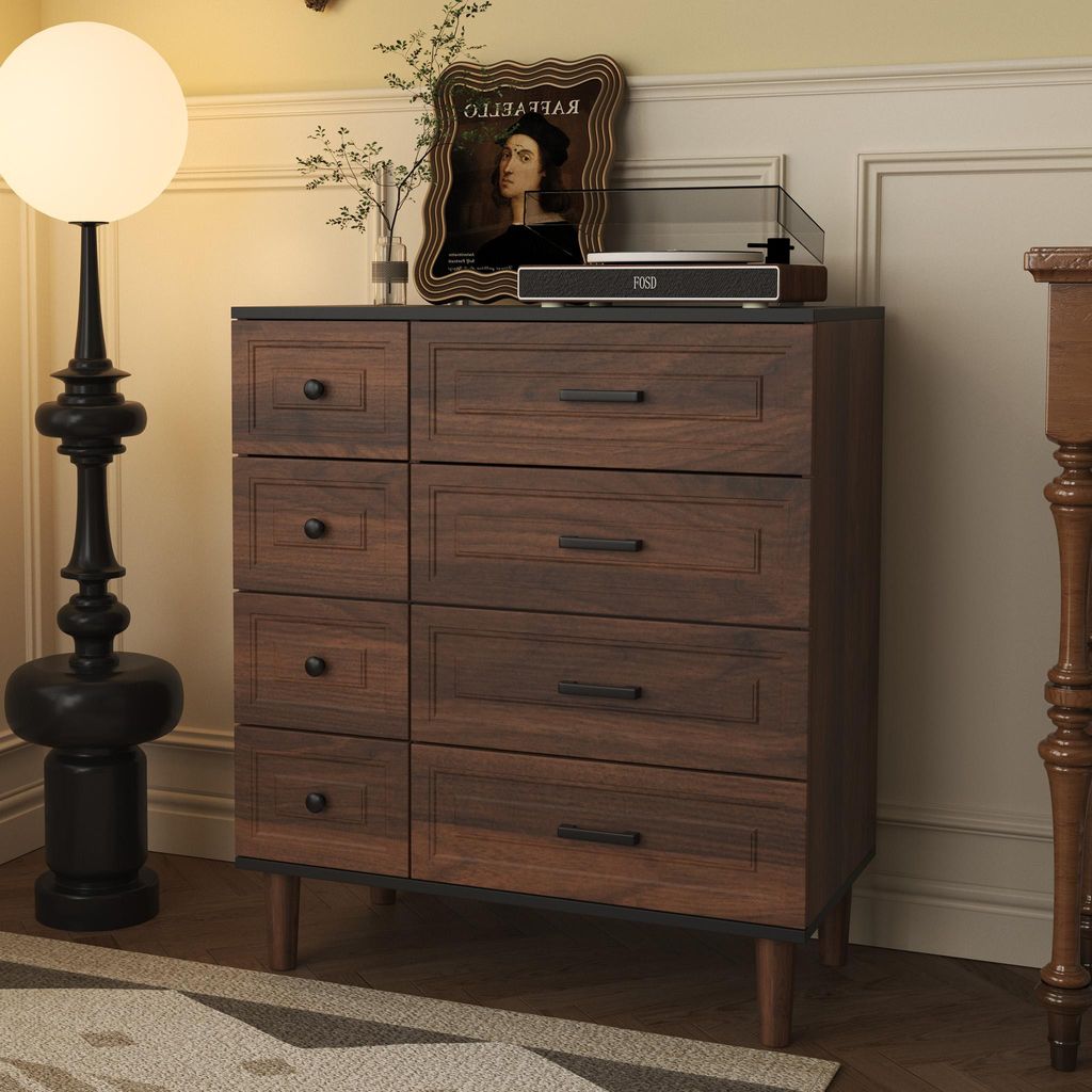 HOMAVO DG3 Kommode – Elegantes Design für Wohnzimmer, Flur oder Schlafzimmer, 8 geräumige Schubladen, pflegeleichte Melaminoberfläche,Holz