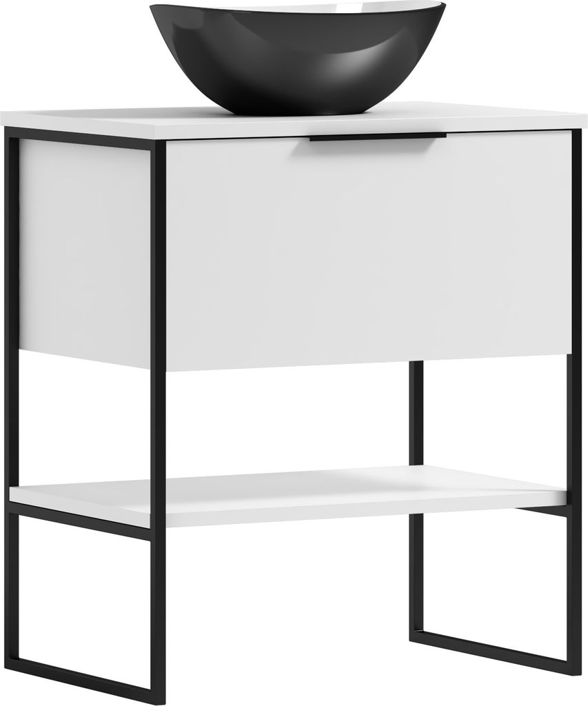 ADK Möbel - Badezimmerschrank, 80x46,5x80,5 cm, mit Waschbecken, weiß, Holz/Metall, KUBA 80