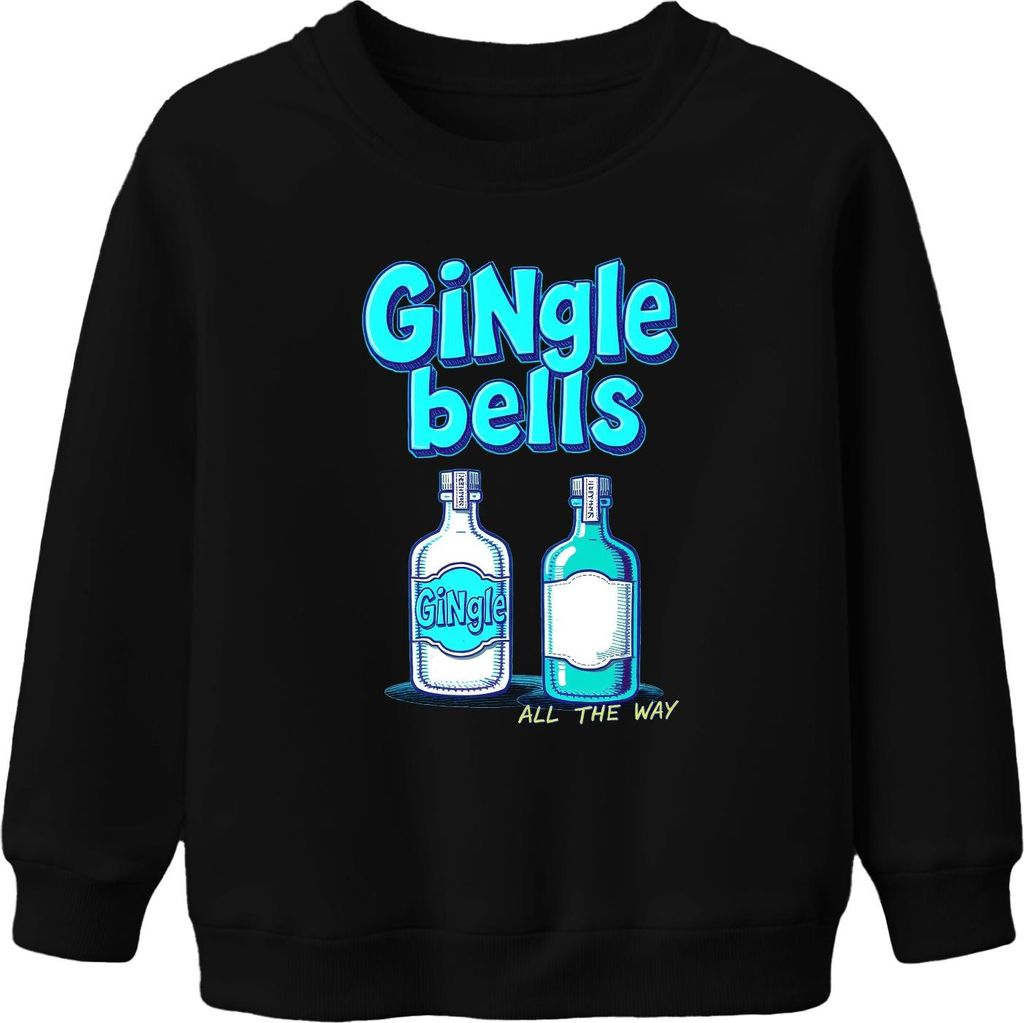Gingle bells Weihnachten Gin Geschenk Gin Liebhaber All the way Uni Kinder Sweatshirt Pullover, Schwarz, 104