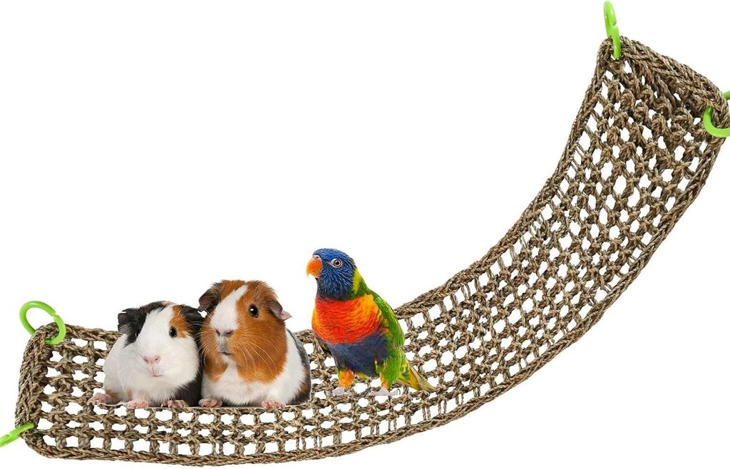 100 x 18 cm Vogel -Seegrasmatte, natürliches Stoffnetz, Hängemattenhaken, Käfigzubehör, Kletterseilleiter Kaut Spielzeug -Cockatiels, Hamster, ...