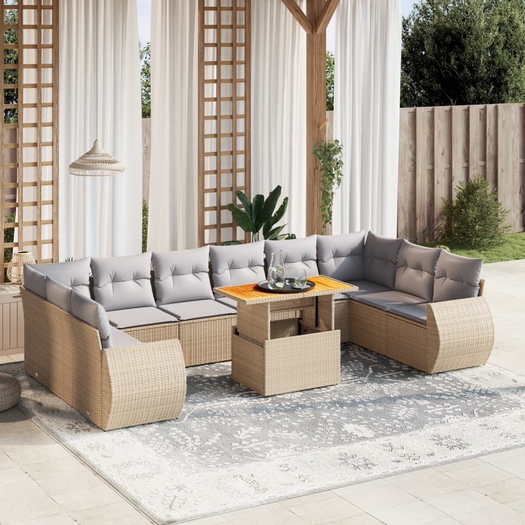 Maison Exclusive - 11-tlg. Garten-Sofagarnitur mit Kissen Beige Poly Rattan