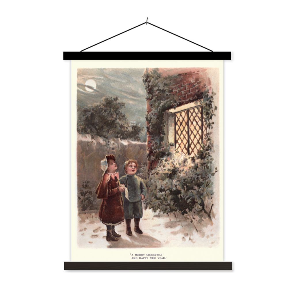 MuchoWow Textilposter Porträt Weihnachten - Winter - Vintage 90x120 cm mit schwarzem Rahmen - Dekoration