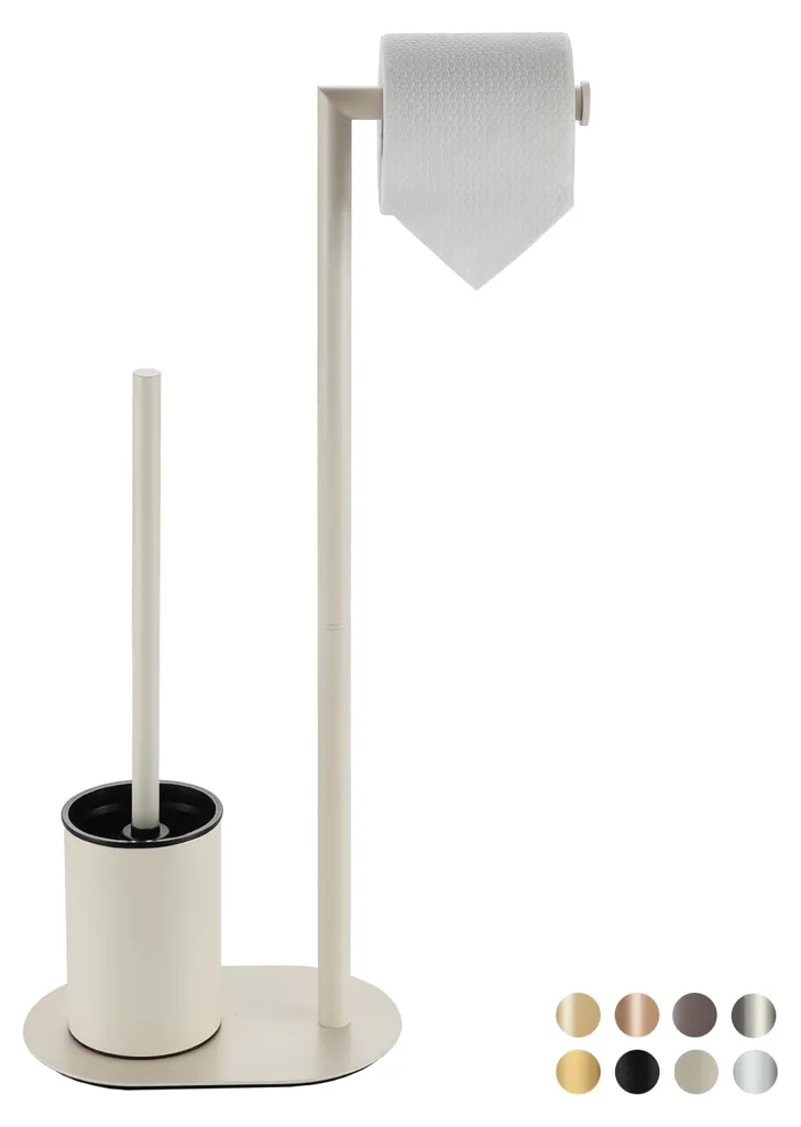 Set accessoires WC crème et inox comprenant support papier et brosse WC