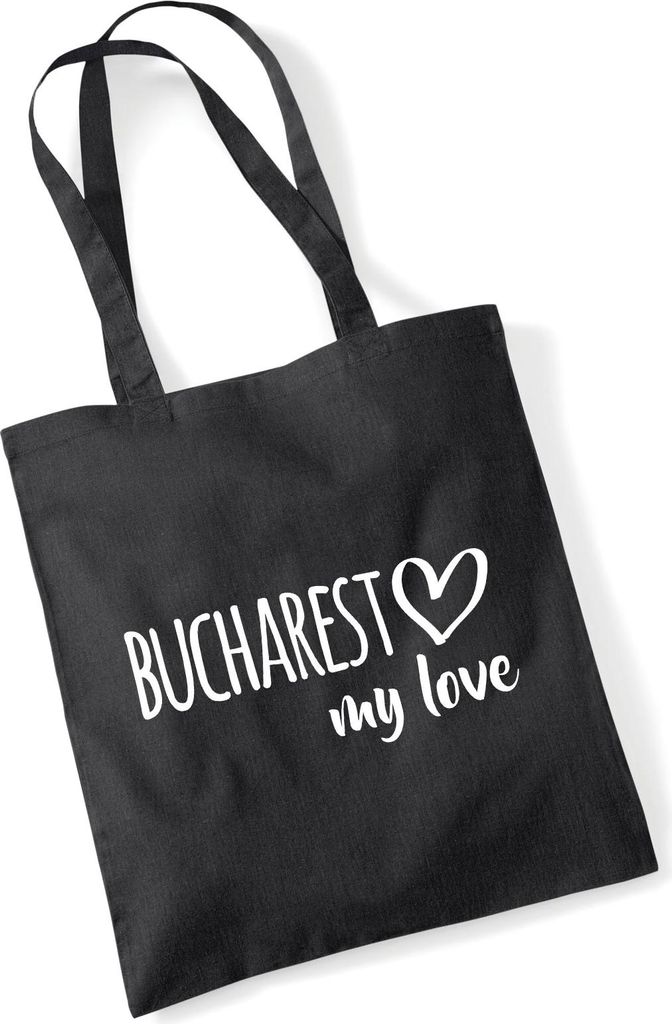 Huuraa Jutebeutel Bucharest my love 10 Liter Black Baumwolle Tasche Geschenkidee
