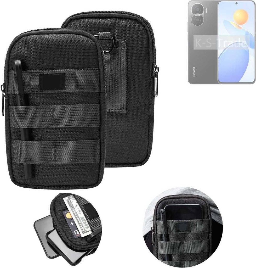 K-S-Trade Holster Gürtel Tasche kompatibel mit Honor Play 7T Pro Handy Tasche Schutz Hülle dunkel-grau viele Fächer, 1x