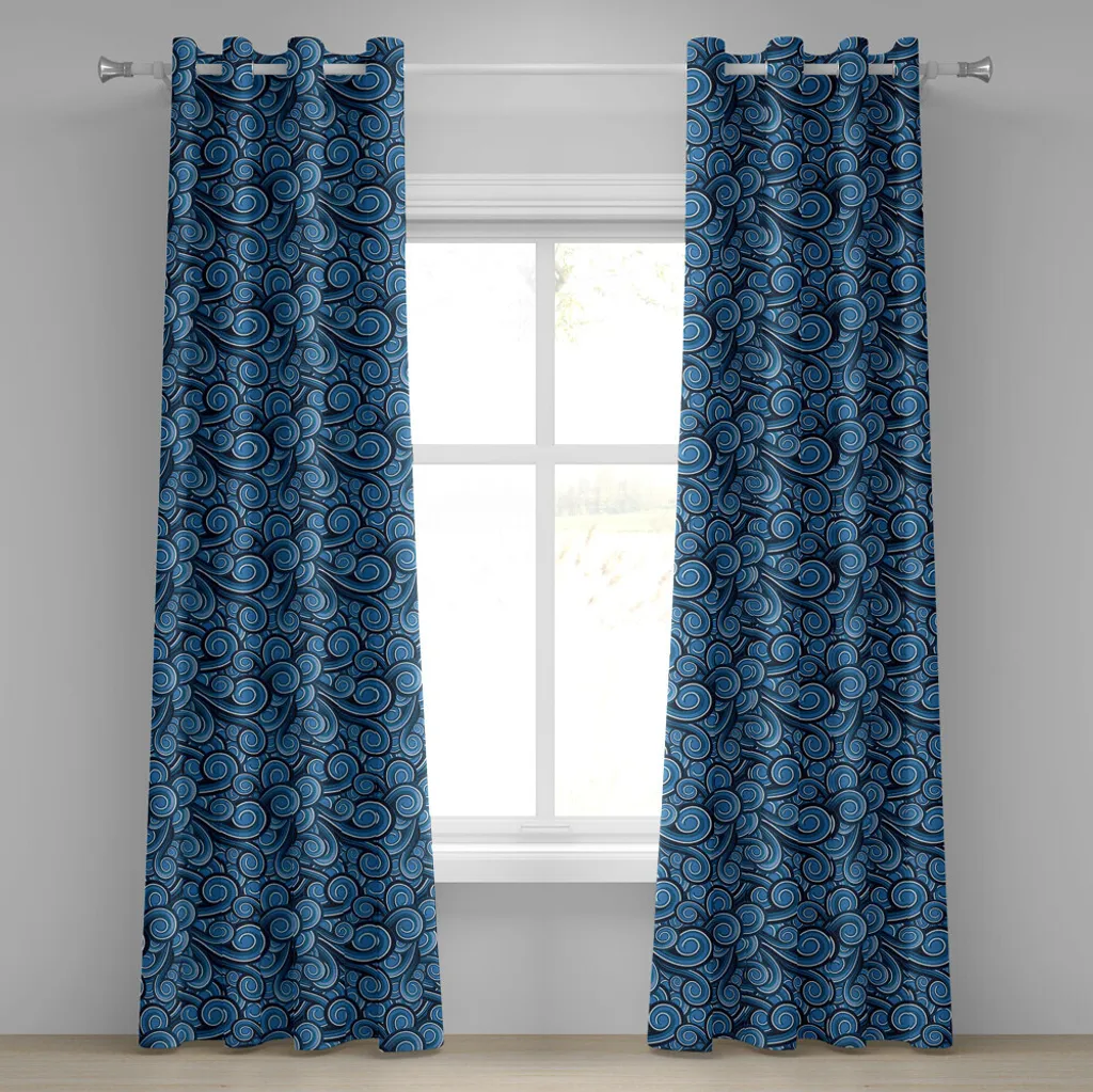 Rideau bleu foncé à motif ondulé 280x175 cm avec finition à œillets