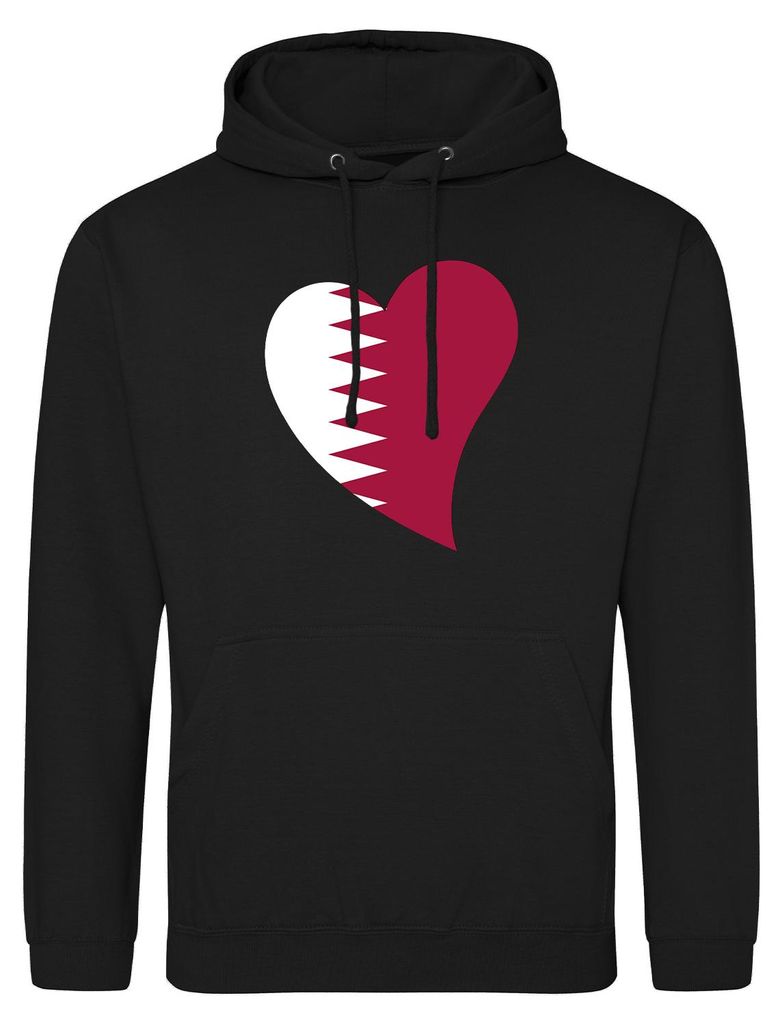 Huuraa Uni Hoodie Katar Flagge Herz S Deep Black Vegan Sweatshirt Geschenkidee