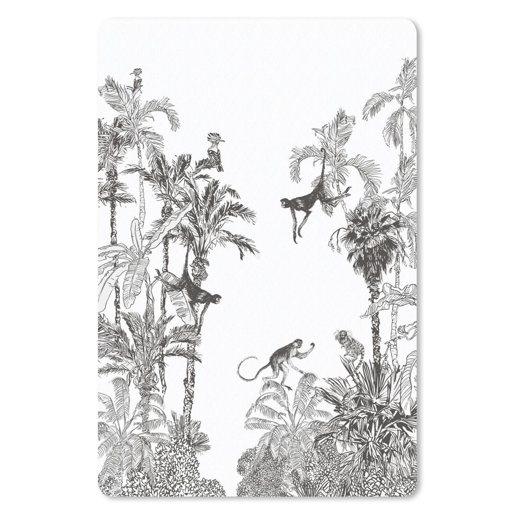 MuchoWow Mauspad Mousepad Dschungel - Schwarz - Weiß - Affe 40x60 cm - Mousepads - Maus Mat - Pad - Mausunterlage - Schreibtisch Accesoire