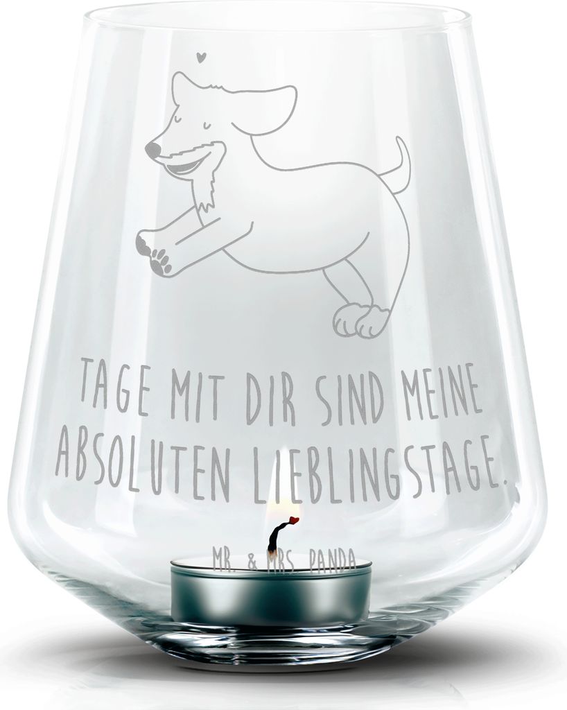 Mr. & Mrs. Panda Kerzenhalter Hund Dackel - Transparent - Geschenk, Sprüche, Glas Windlicht, Dachshund, Kerzenglas, Süß, Laterne