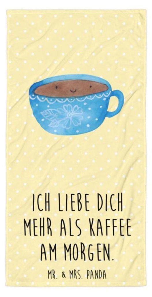 Mr. & Mrs. Panda Handtuch Kaffee Tasse - Gelb Pastell - Geschenk, Duschhandtuch, Duschtuch, Glücklich, Lustige Sprüche, Genuss, Badehandtuch, Fro...