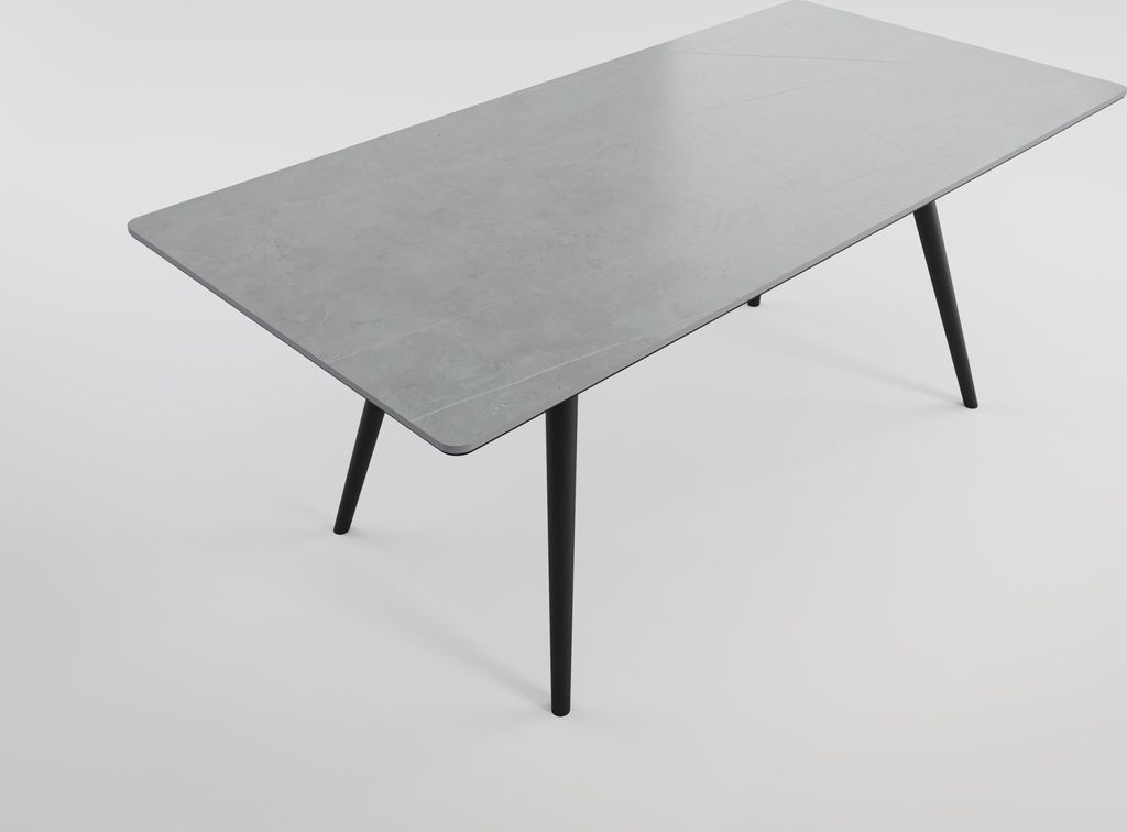 Esszimmertisch RIGA 180x90cm graue Keramikplatte schwarze konische Tischbeine : Grau
