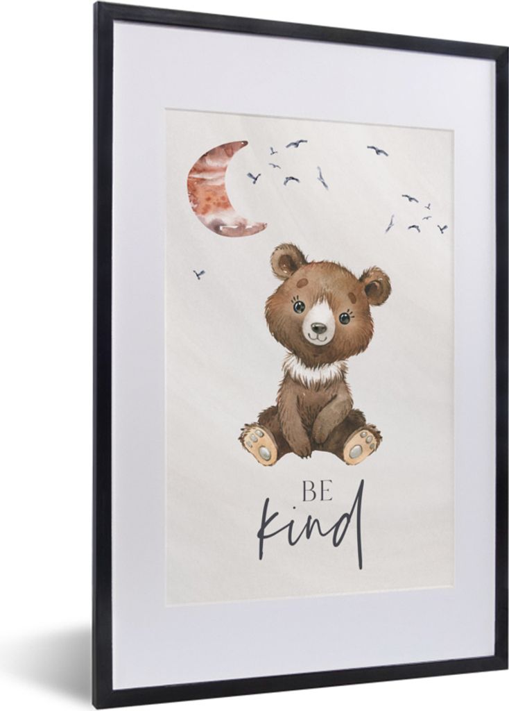 MuchoWow Gerahmtes Poster Sprichwörter - Kind sein - Kinder - Teddybär - Aquarell 40x60 cm - Poster mit Schwarzem Bilderrahmen Wandposter Rahme...