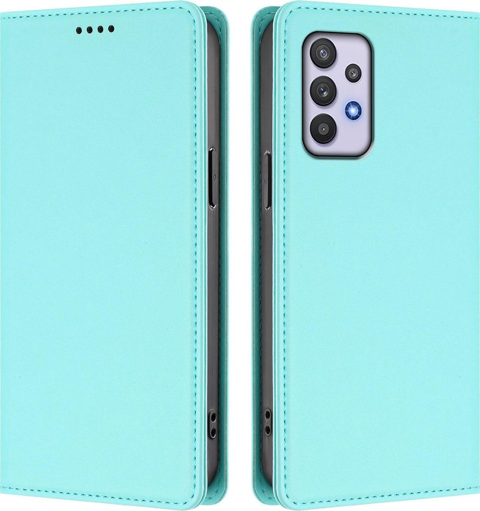 Handyhülle für Samsung Galaxy A32 5G, Kunstleder Klapphülle Stoßfeste Magnetische Hülle mit Ständer Türkis