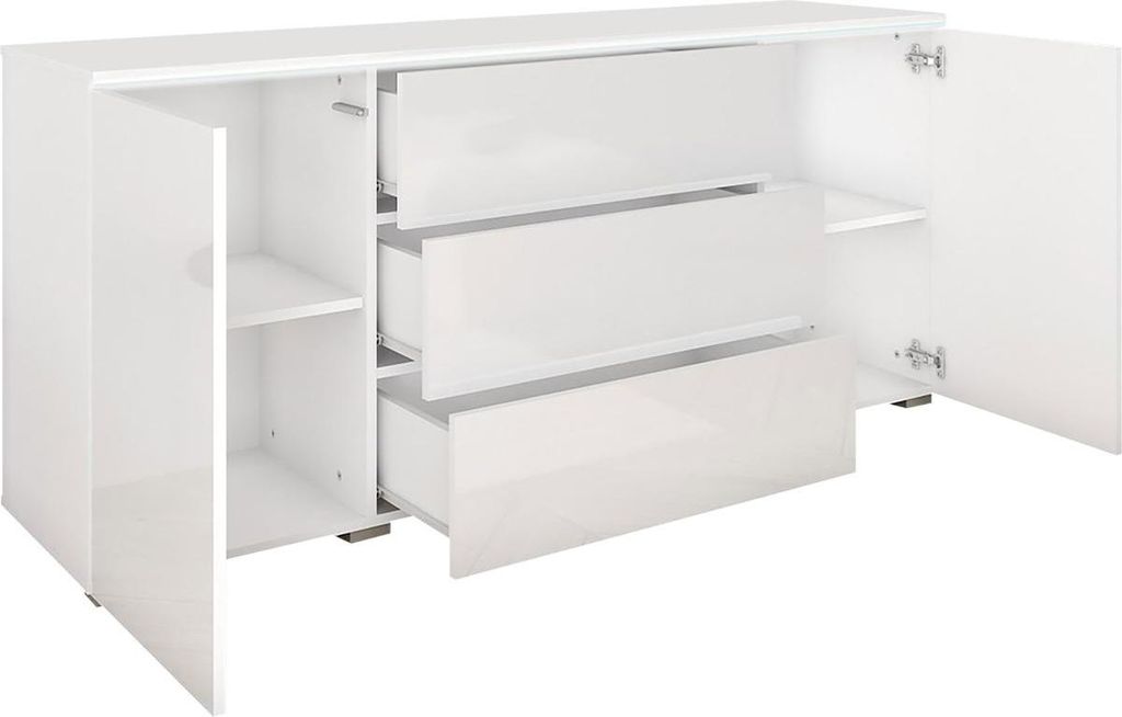 MIRJAN24 Kommode Vera, Griffloses Öffnungssystem, Sideboard, Stilvoll Highboard Schrank (Farbe: Matera / Weiß Hochglanz, ohne Beleuchtung)