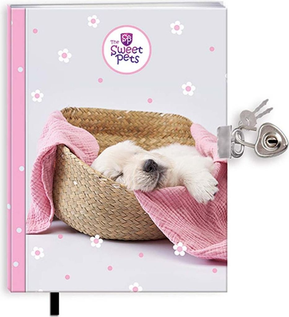 Tagebuch „The Sweet Pets“ – Hunde mit Vorhängeschloss und Lesezeichen