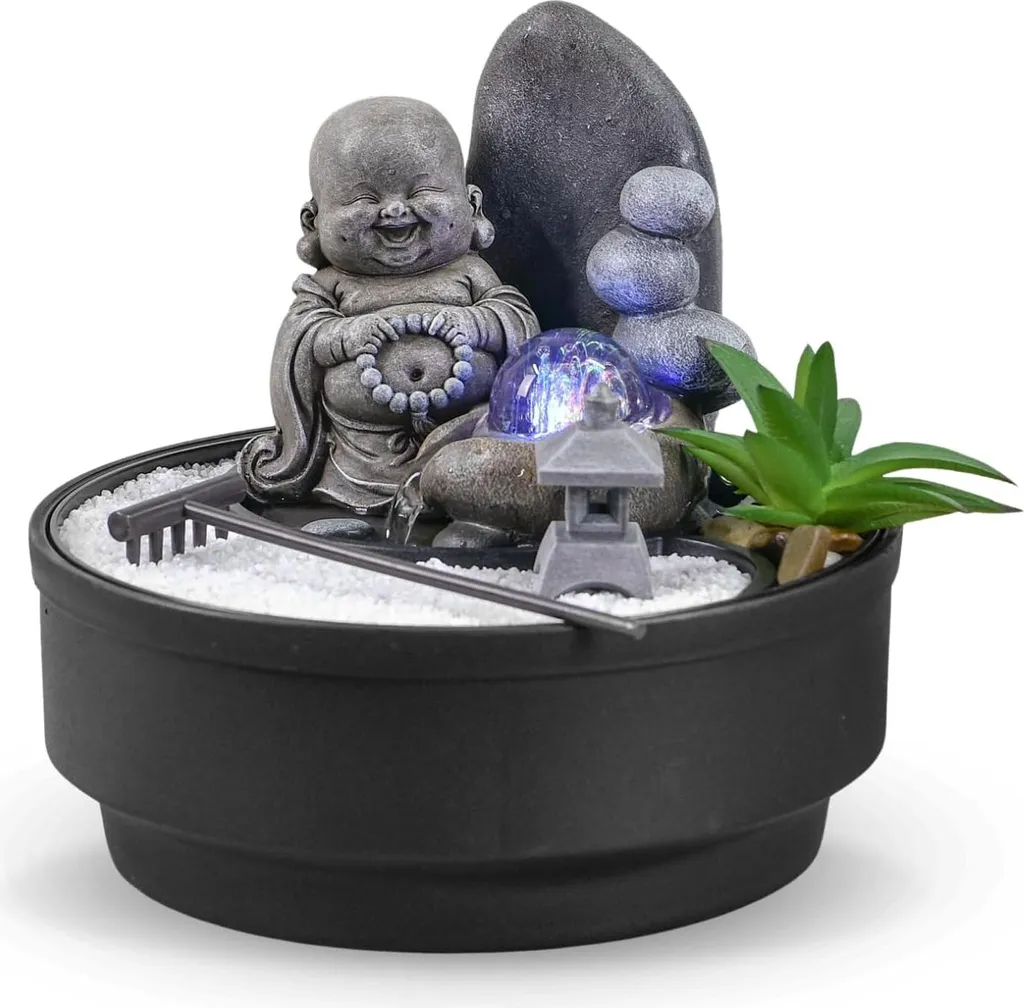 Fontaine Zen Lumineuse à LED Multicolores - Décoration Jardin d'Hiver