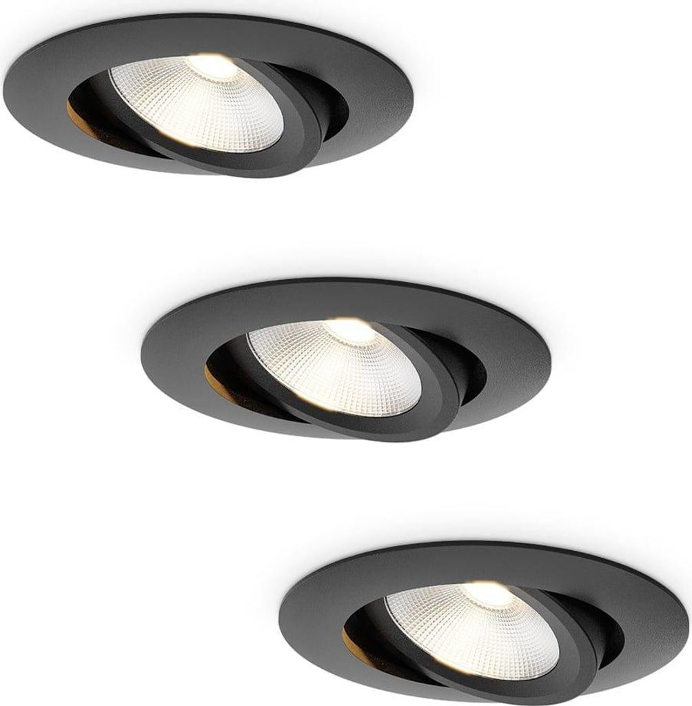 hoftronic LED Einbaustrahler 3x 5W 450lm 2700K Schwarz IP65 Dimmbar Schwenkbar