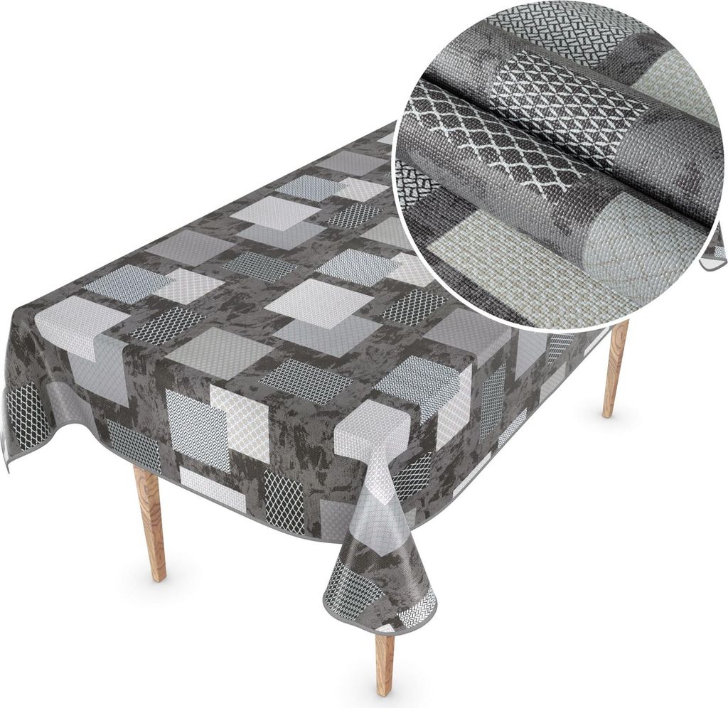 Tischdecke Wachstuch Premium Ornamente Grau Robust Wasserabweisend Breite 140 cm Länge 260 cm