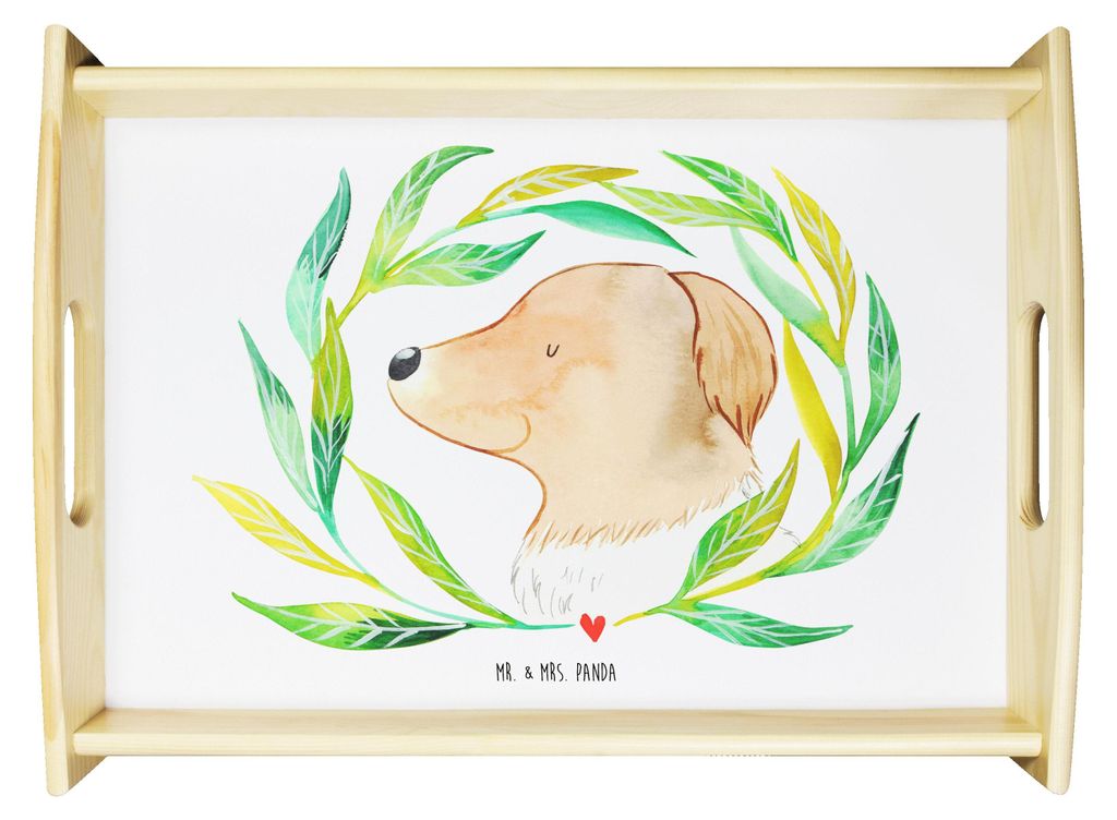 Mr. & Mrs. Panda sofatablett Hund Blumen - Weiß - Geschenk, tablett aus holz, Hundeliebe, Niedlich, Holztablett, Dekotablett, Sprüche, Hunde, Ranke