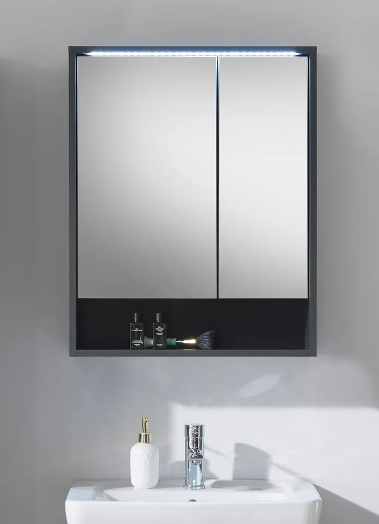 Rangement salle de bain miroir gris 60x75x20 cm Lucera gain de place