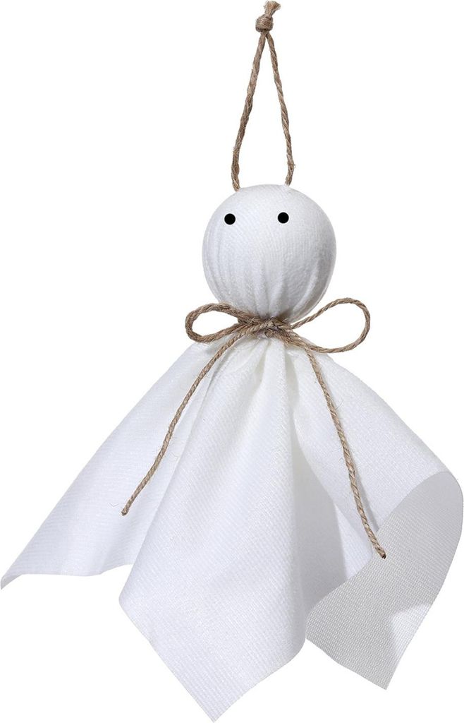 Halloween-Geist-Hängedekoration, kleiner fliegender Geist, Baumschmuck, rustikaler Geist aus weißem Stoff für Spukhaus, Hof, Baumdekoration