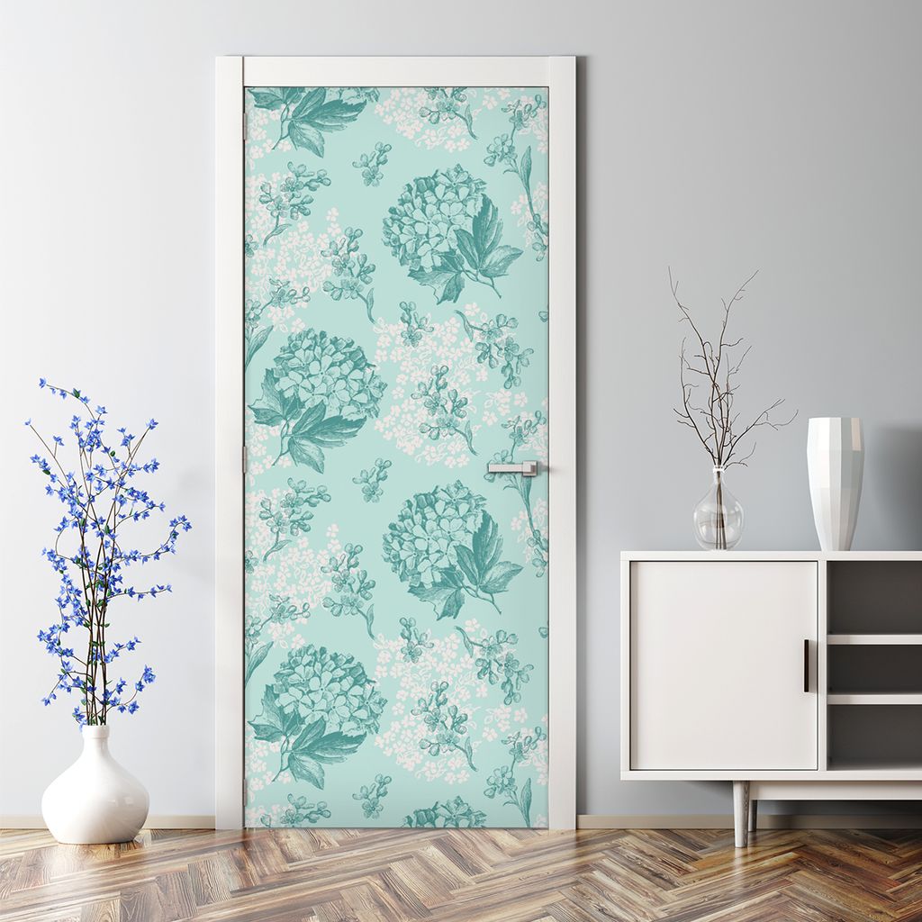 Dekorative Türposter Aufkleber selbstklebend Klebefolie Blumen Hortensien 77 x 200 cm