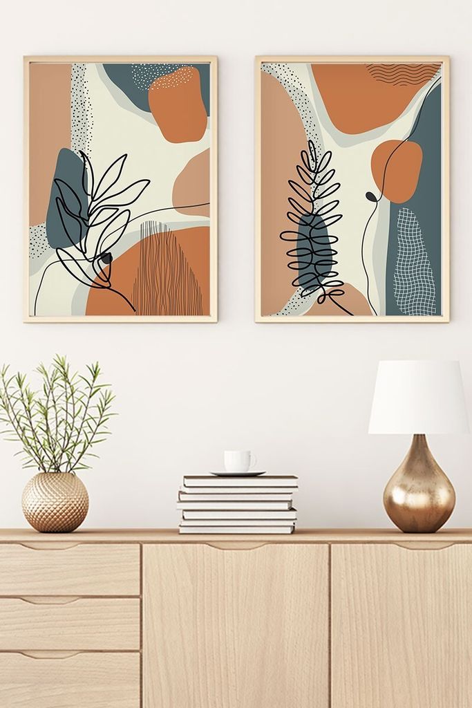 Wallity, Dekoratives Gerahmtes MDF Gemälde (2 Stück), 50 x 70 cm | 100% MDF (3 mm), Rahmen: 100% MASSIVHOLZ (2,5 cm) | Stilvolle Wanddekoration f...