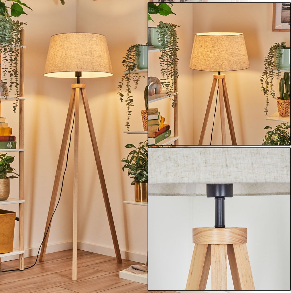 Schiavonea Stehlampe aus Holz/Stoff in Naturfarben/Beige