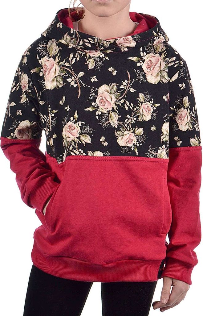 KMISSO Mädchen Pullover mit Kapuze Rosenmuster Rot 122