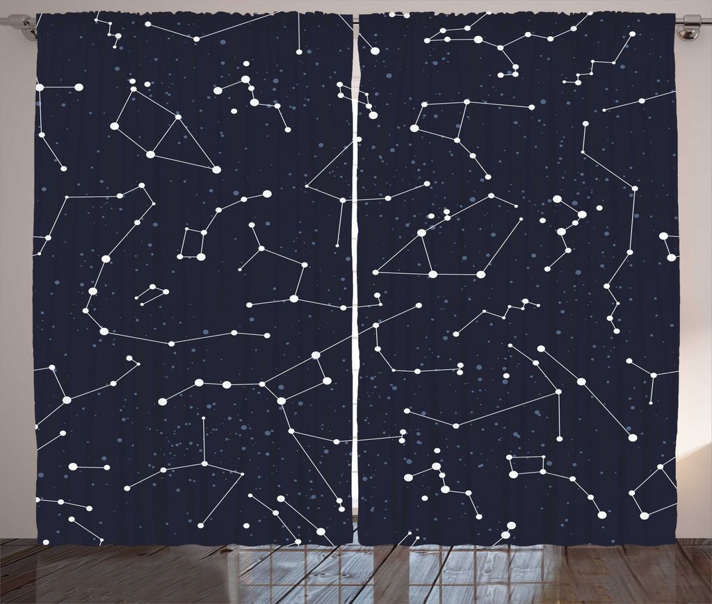 ABAKUHAUS Konstellation Rustikaler Gardine, Cluster of Stars, Schlafzimmer Kräuselband Vorhang mit Schlaufen und Haken, 280 x 175 cm, Blau Dunkelb...