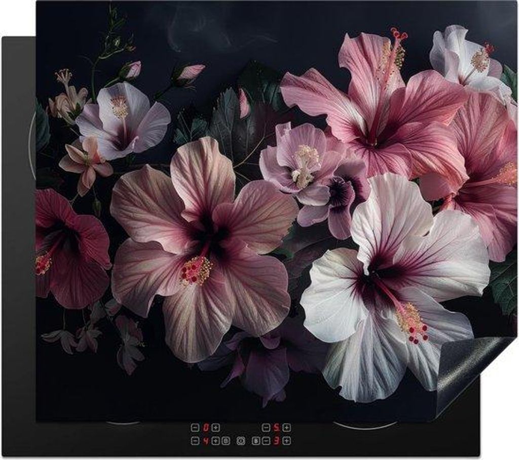 Keramische Fornuisabdeckung, rote Blumendekoration, 60 x 52 cm