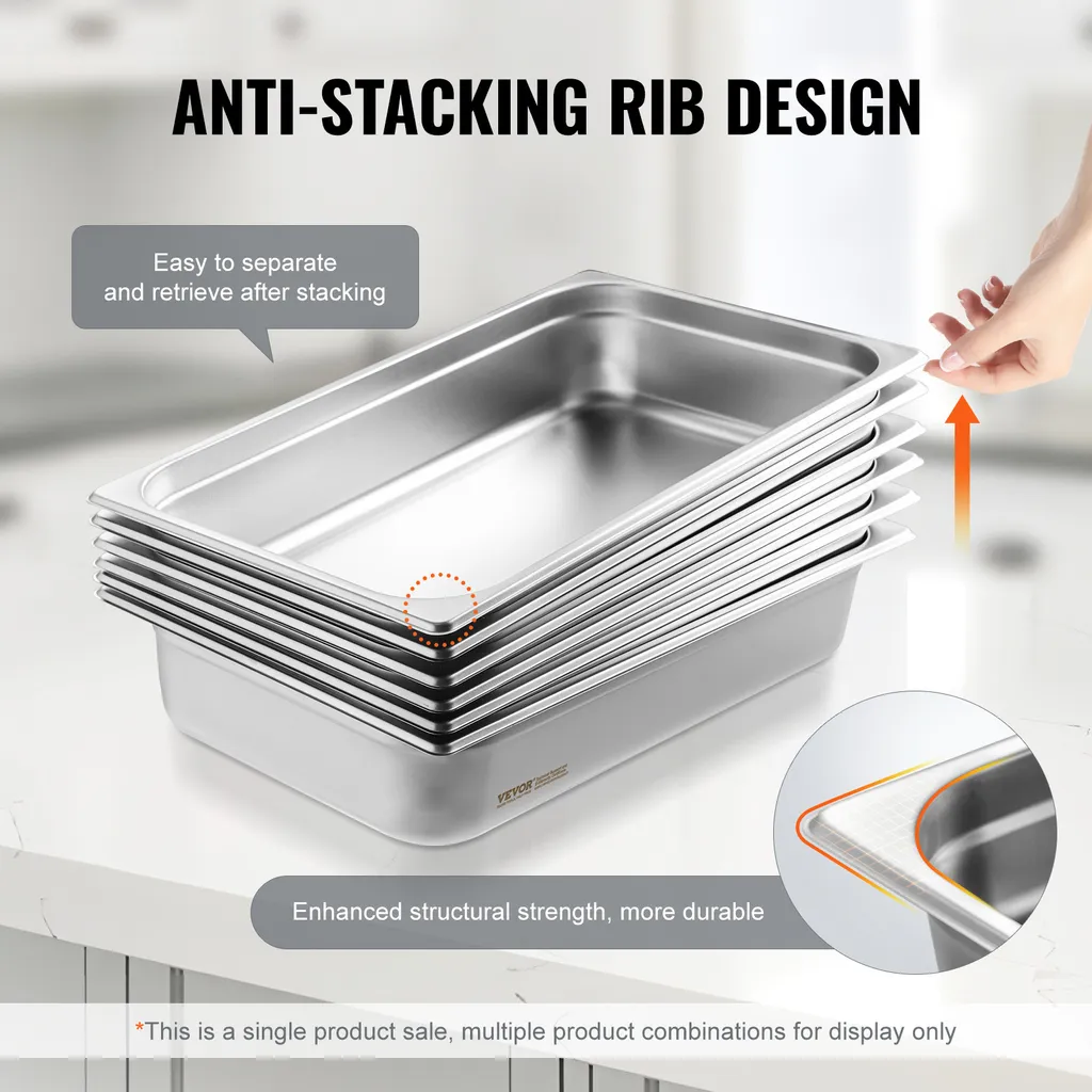 Padella per hotel VEVOR, padella a vapore di dimensioni standard con funzione anti-inceppamento, padella a vapore in acciaio inox da 0,8 mm di spessore per ristoranti, padella da tavolo commerciale profonda 4 pollici, padella per catering per la conservazione degli alimenti, per l'industria e la scienza - 4